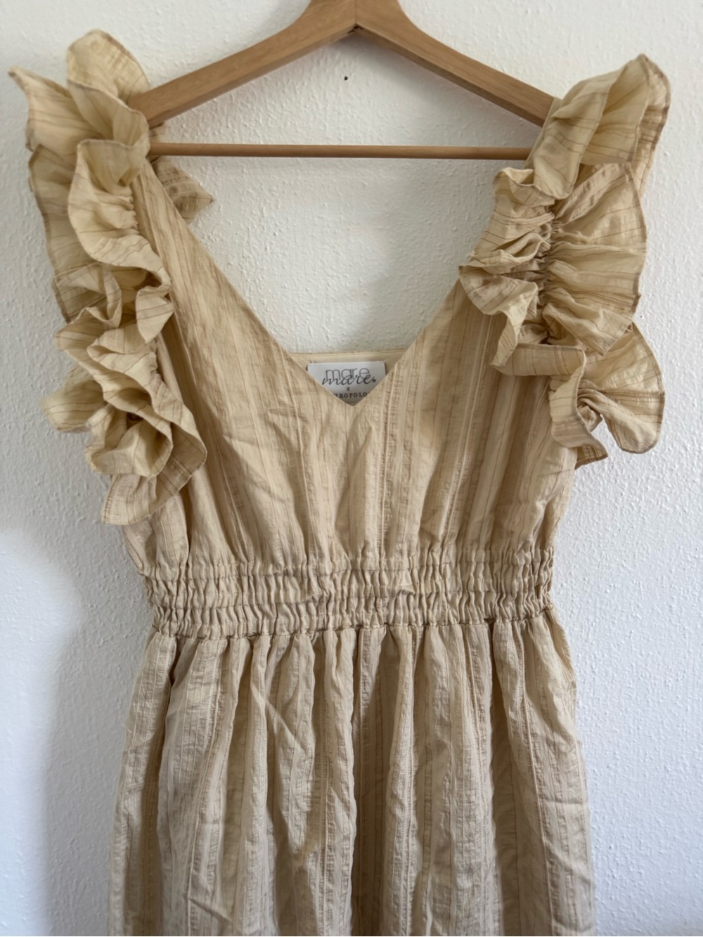 Mare Mare x Anthro Ruffled Shoulder Maxi Dress in Light Beige - Picture 2 of 8